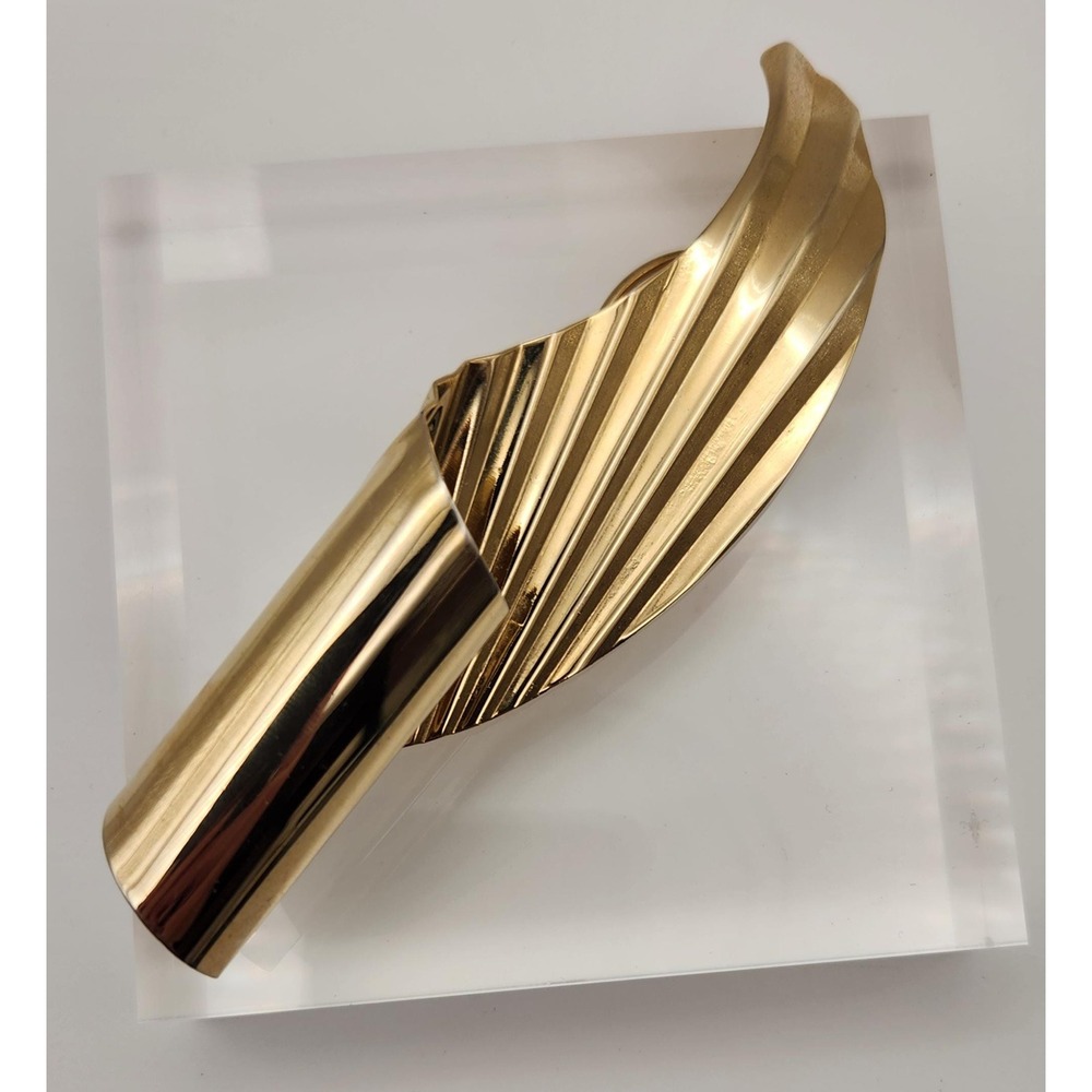 Vintage Modernist Brooch Gold Tone Pin 5 inch Leaf Wing Sculptural Scarf Clip